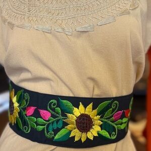 Sunflower Embroidered Black Belt